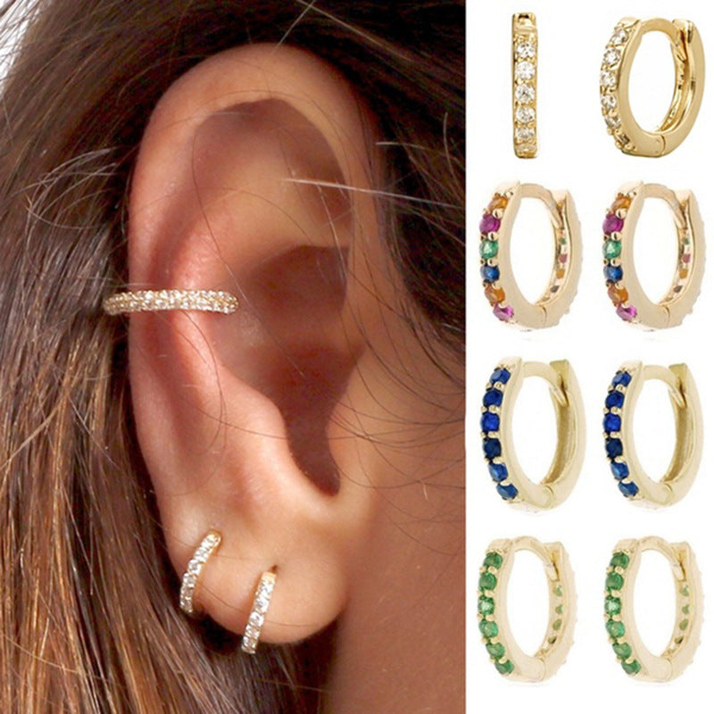1 pair Round Snug Colorful Earrings Gold Plated Copper