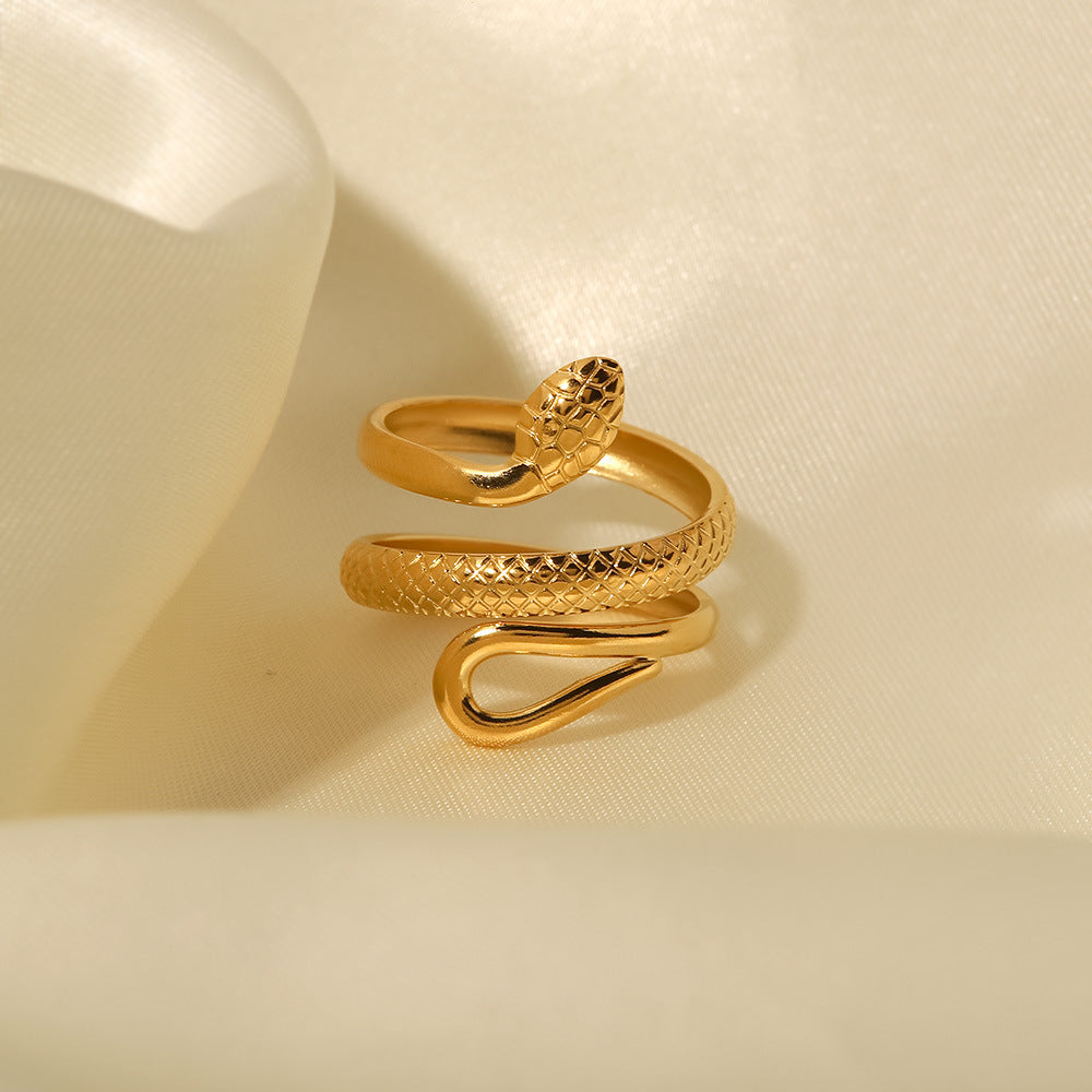 Wrap Snake 304 Stainless Steel 18K Gold Plated Open Ring