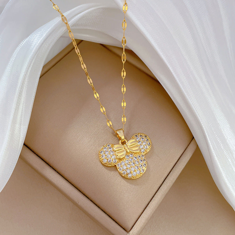 Girls Stainless Steel Copper Zircon Pendant Necklace