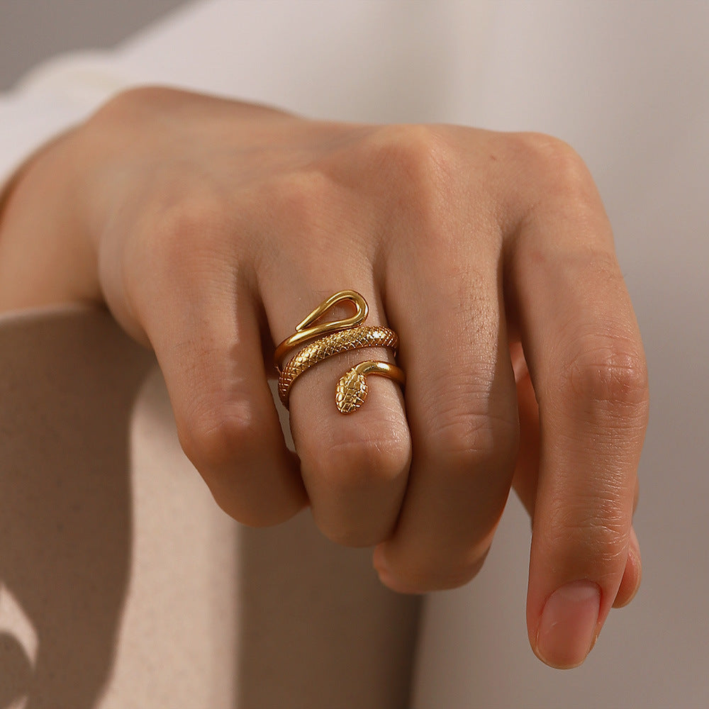 Wrap Snake 304 Stainless Steel 18K Gold Plated Open Ring