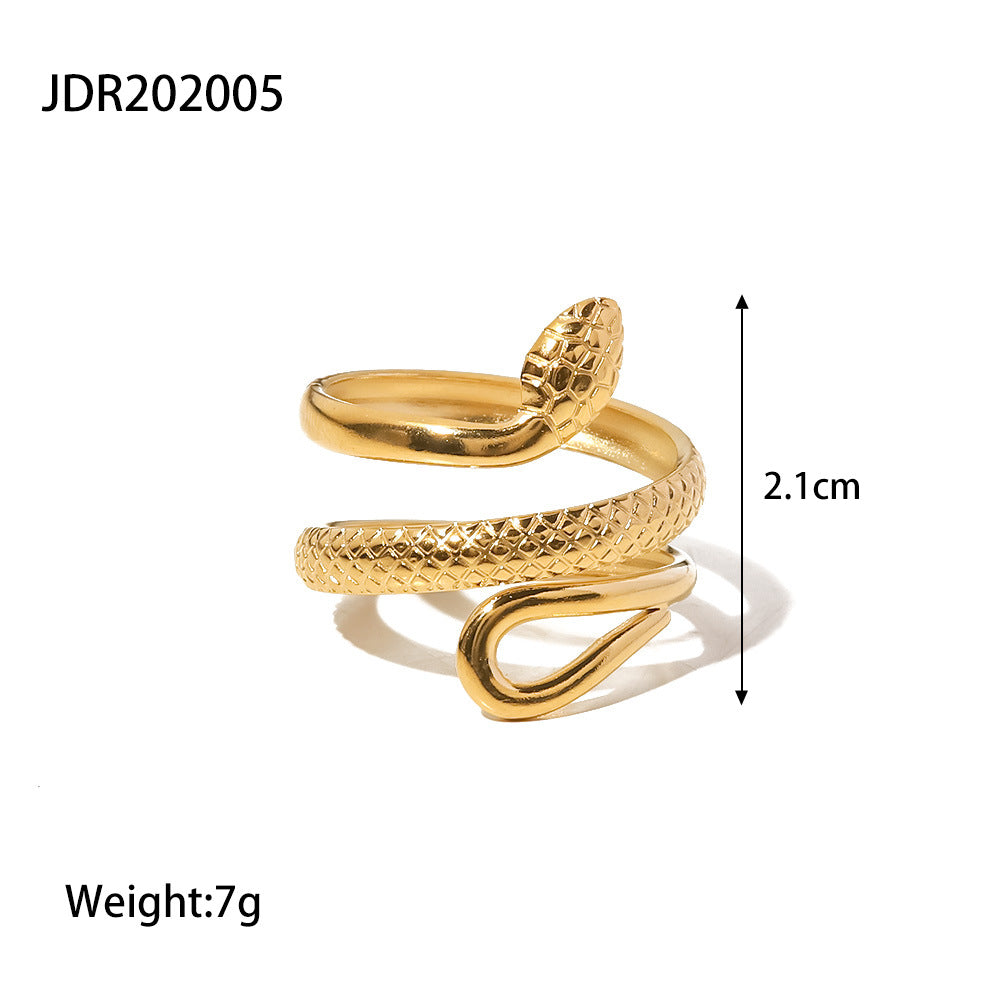 Wrap Snake 304 Stainless Steel 18K Gold Plated Open Ring
