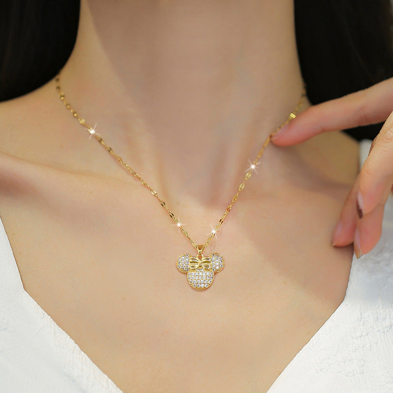 Girls Stainless Steel Copper Zircon Pendant Necklace
