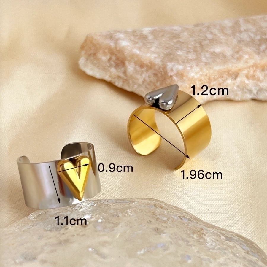 Two Tone Adjustable Heart Ring Stainless Steel 18K Gold Plated