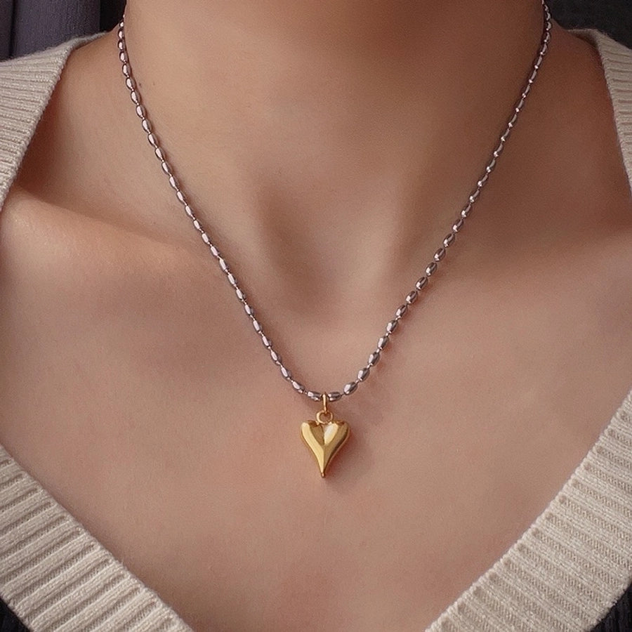Hearts Of Love Beaded Necklace Stainless Steel 18K Gold Plated