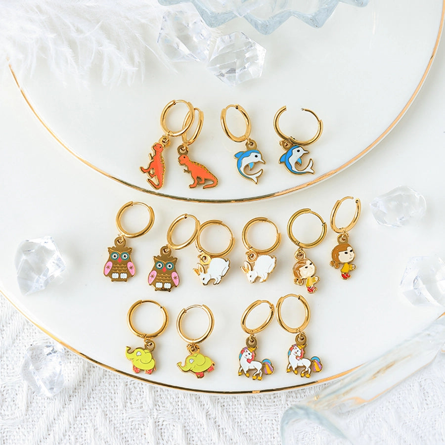 Girls Animal Drop Earrings Stainless Steel 14K Gold Plated