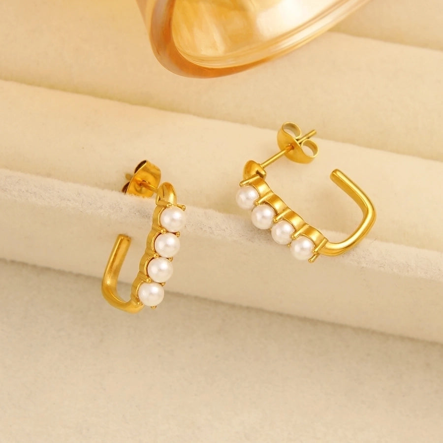 1 Pair Pearly Girlie Stainless Steel Glass Pearl 18K Gold Plated