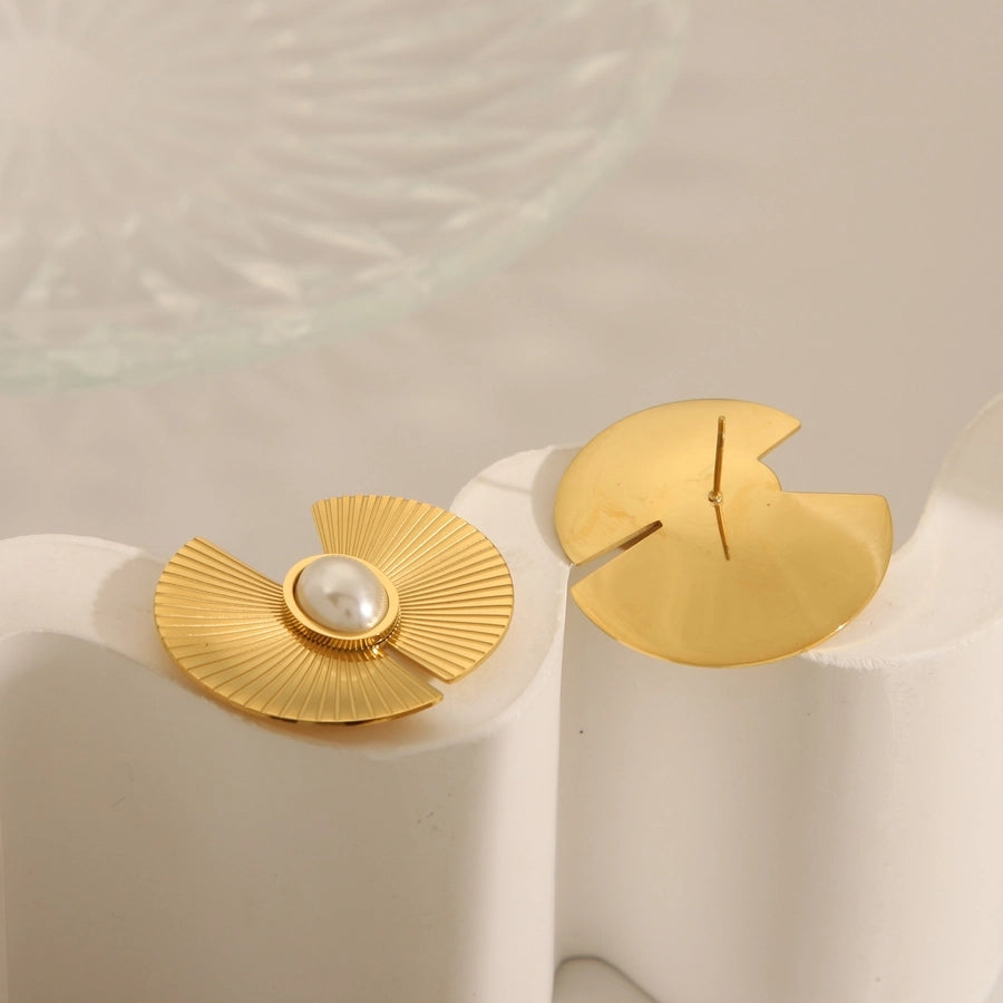 1 Pair Swirl Pearl Solid Color Stainless Steel, Artificial Pearls 18K Gold Plated Ear Studs