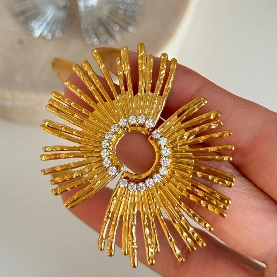 1 Pair Starburst Sparkle Stainless Steel Zircon 18K Gold Plated Earrings