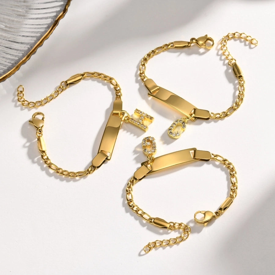 Initial Zircon Stainless Steel Bar Bracelet