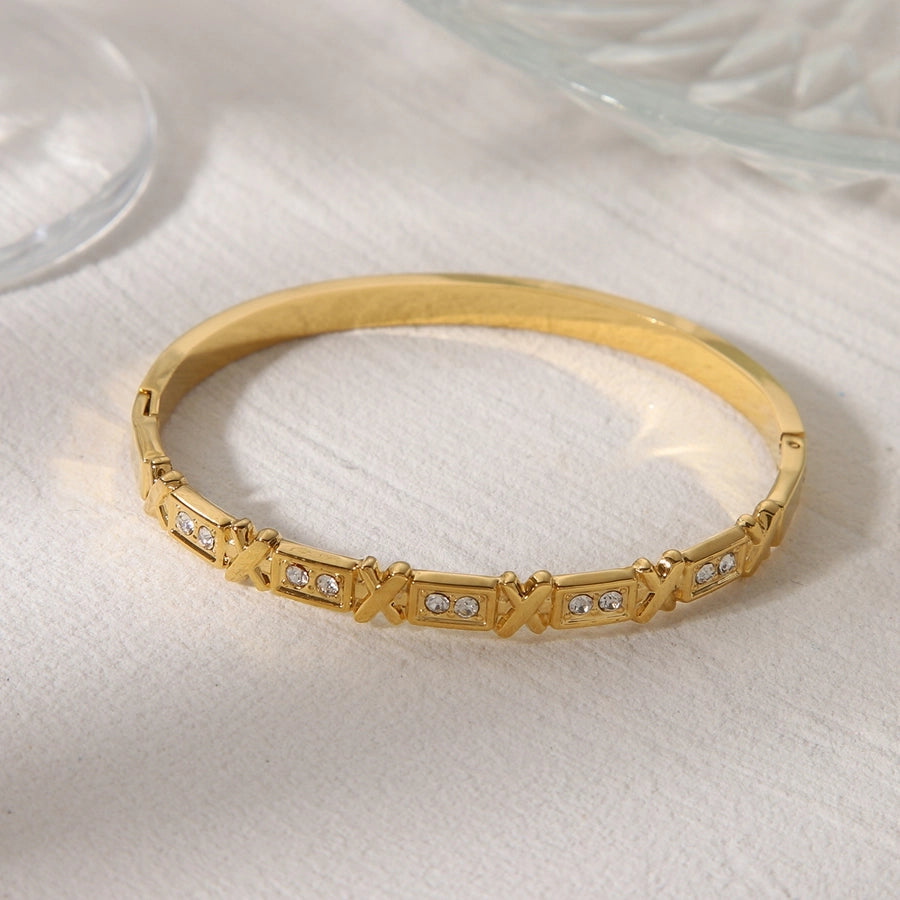 Keeping It Sophisticated Stainless Steel 18K Gold Plated Zircon Bangle