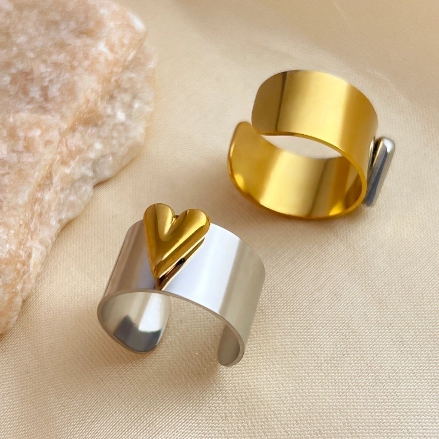 Two Tone Adjustable Heart Ring Stainless Steel 18K Gold Plated