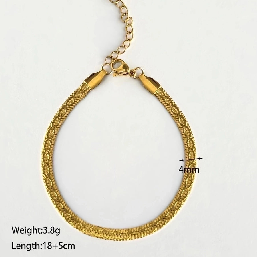 Classy Herringbone Style Stainless Steel 18K Gold Plated Bracelets