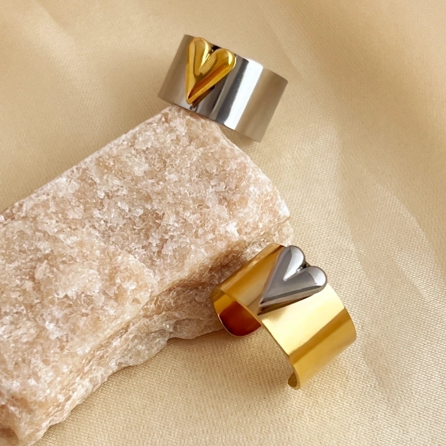 Two Tone Adjustable Heart Ring Stainless Steel 18K Gold Plated