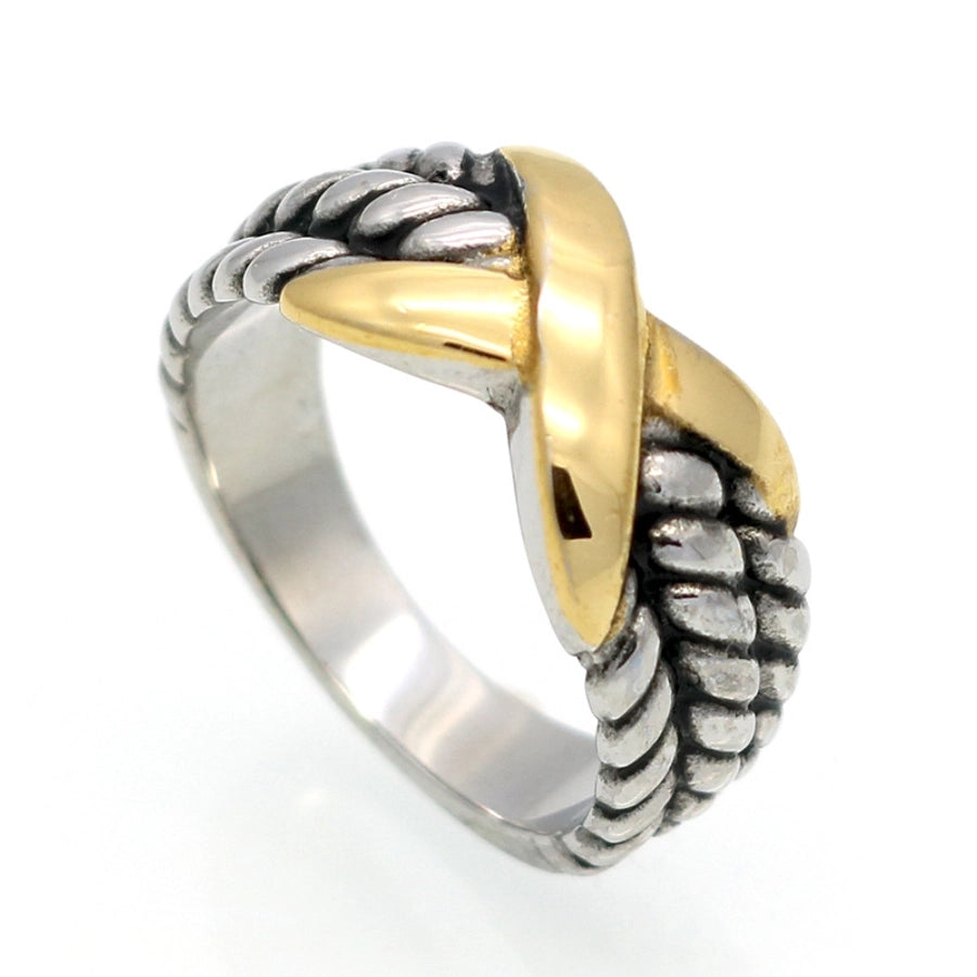 Criss Cross Rope Ring Stainless Steel 18K Gold Plated