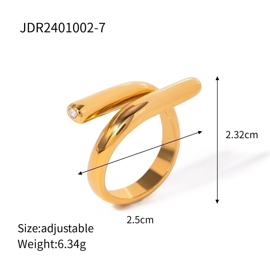 Opposite Bar Modern Style Stainless Steel 18K Gold Plated Ring