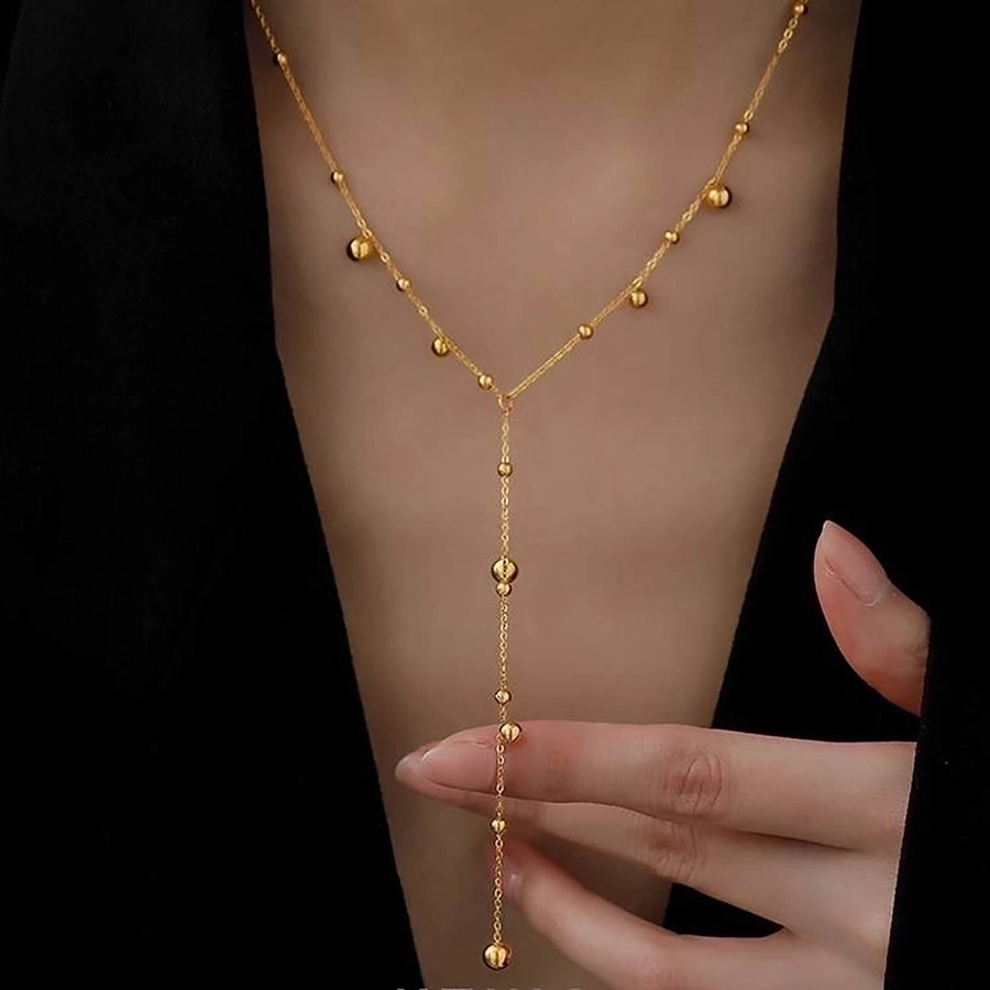 Stainless Steel Drop Ball Tassel Necklace