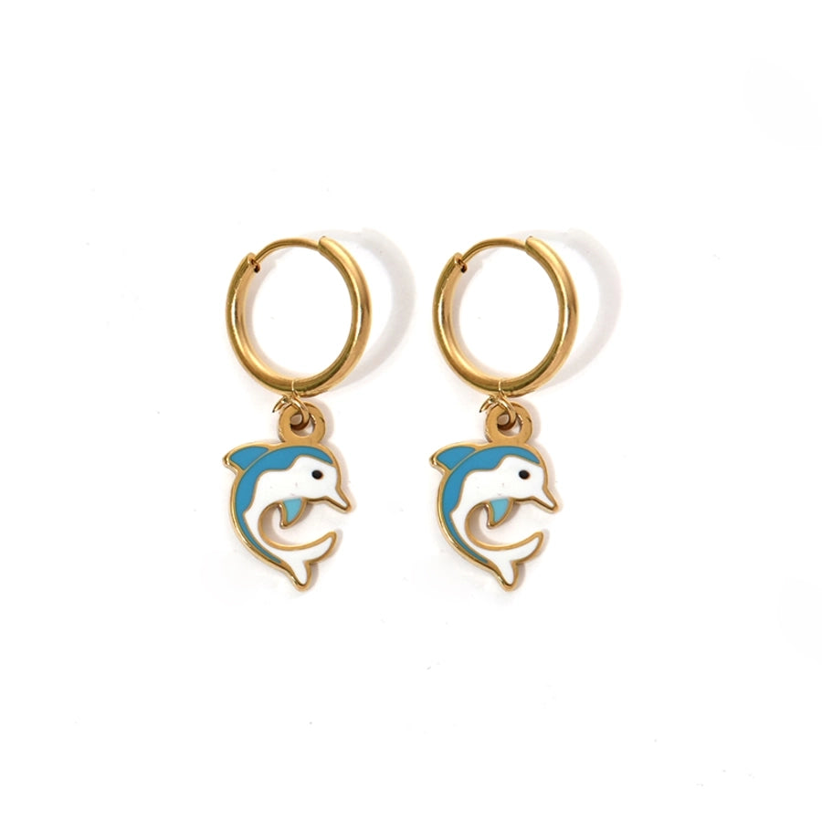 Girls Animal Drop Earrings Stainless Steel 14K Gold Plated