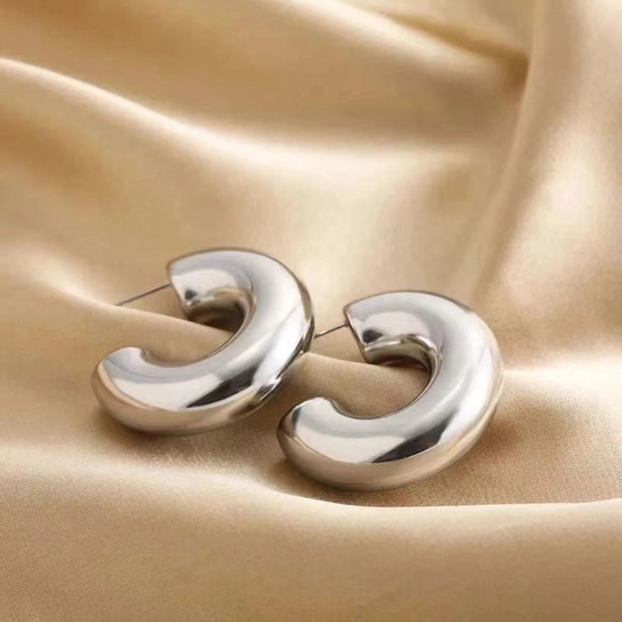 1 Pair Thick-C Shape Earrings, Stainless Steel, 18K Gold Plated
