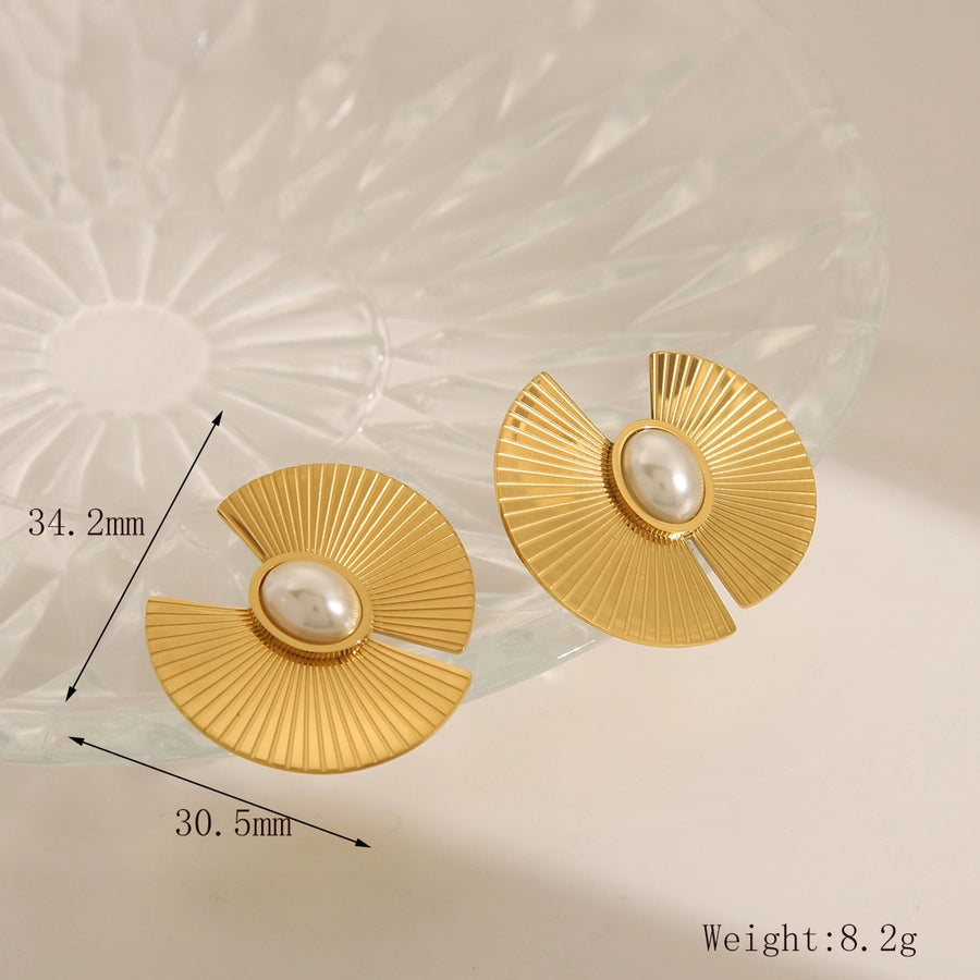 1 Pair Swirl Pearl Solid Color Stainless Steel, Artificial Pearls 18K Gold Plated Ear Studs