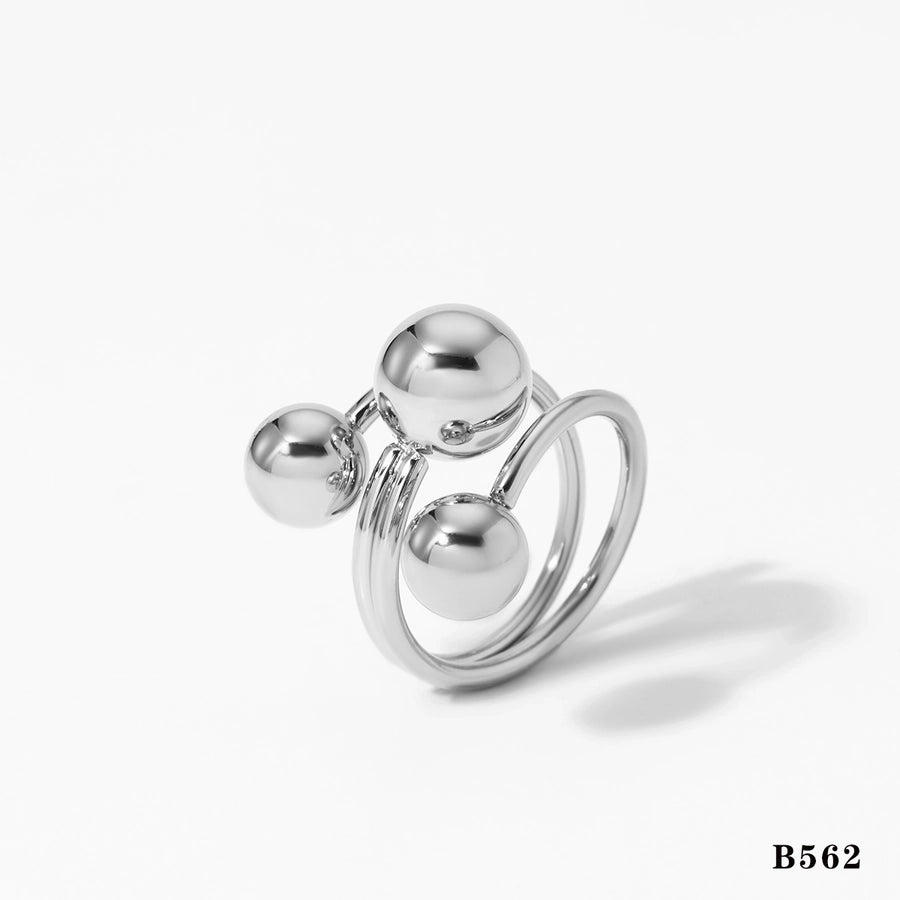 Ball Wrap Adjustable Ring Stainless Steel 16K Gold Plated, White Gold-Plated