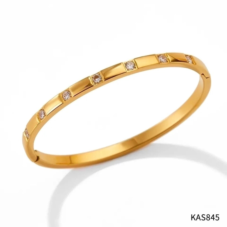 Simply Gorge Stainless Steel 16K Gold Plated White Gold-Plated Zircon Bangles