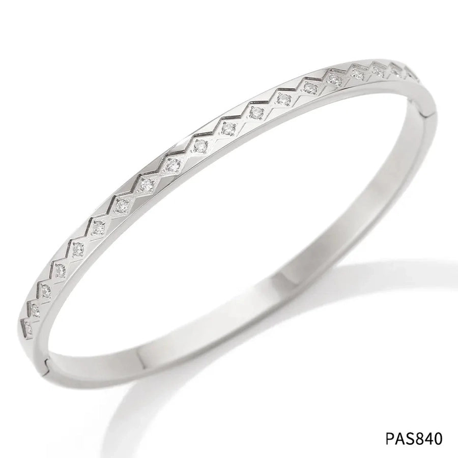 Simply Gorge Stainless Steel 16K Gold Plated White Gold-Plated Zircon Bangles