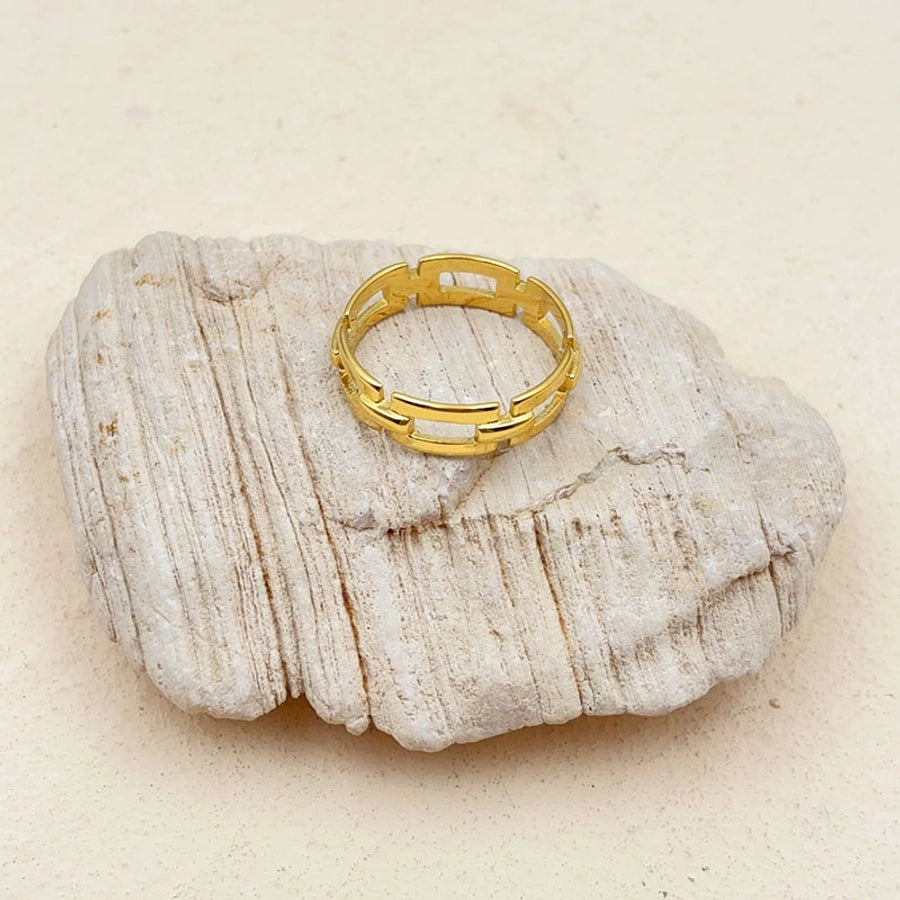 Chain Link Style 18K Gold Plated Hollow Ring