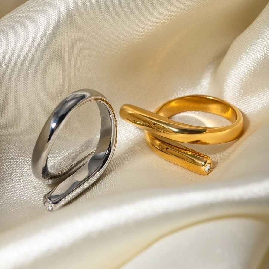 Opposite Bar Modern Style Stainless Steel 18K Gold Plated Ring