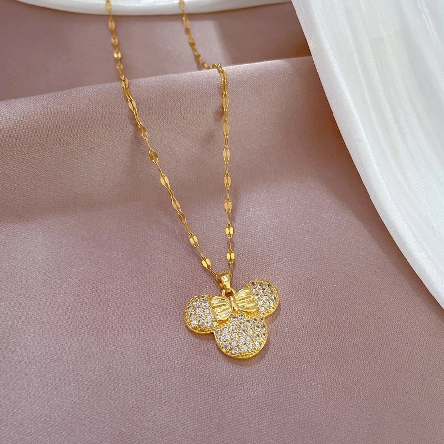 Girls Stainless Steel Copper Zircon Pendant Necklace