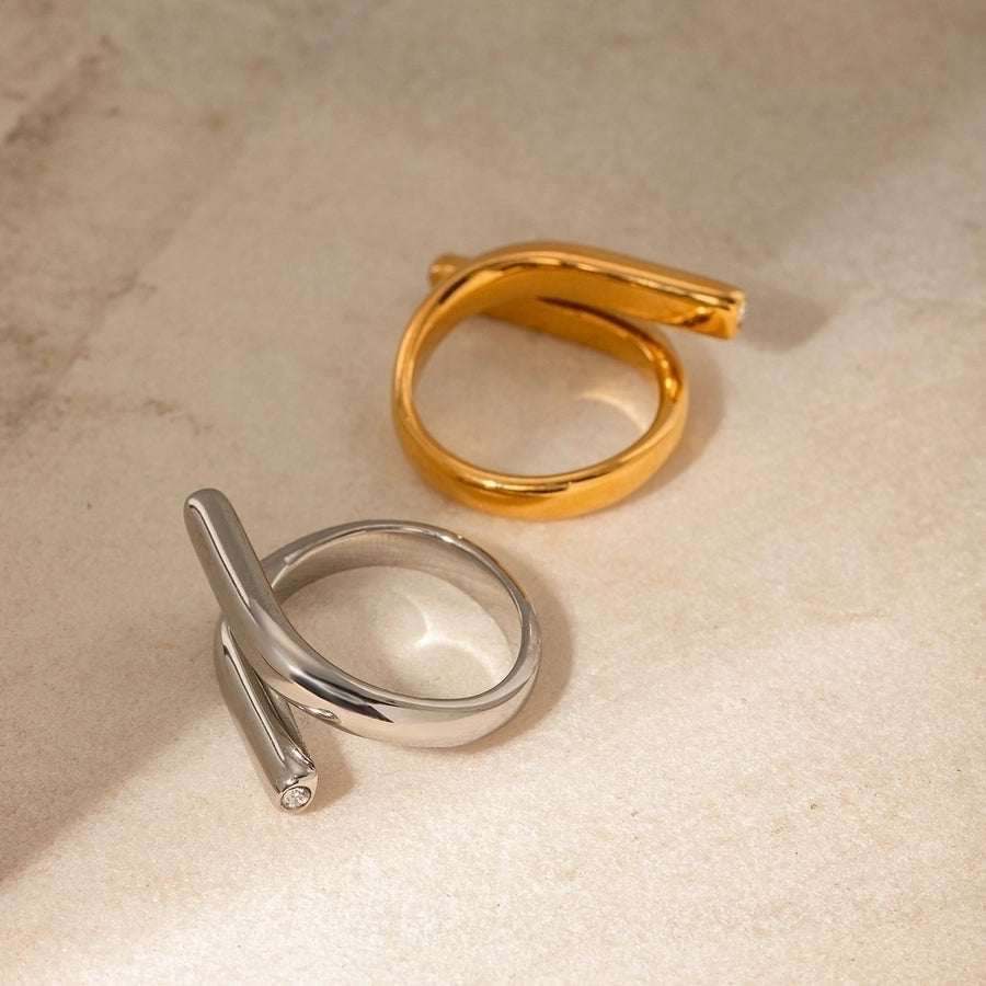 Opposite Bar Modern Style Stainless Steel 18K Gold Plated Ring