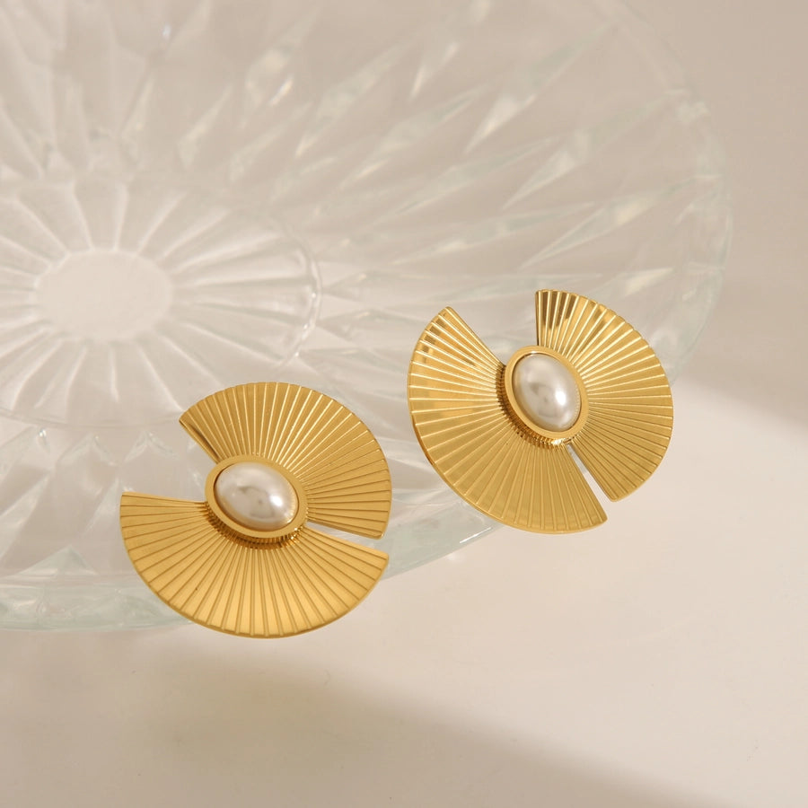 1 Pair Swirl Pearl Solid Color Stainless Steel, Artificial Pearls 18K Gold Plated Ear Studs