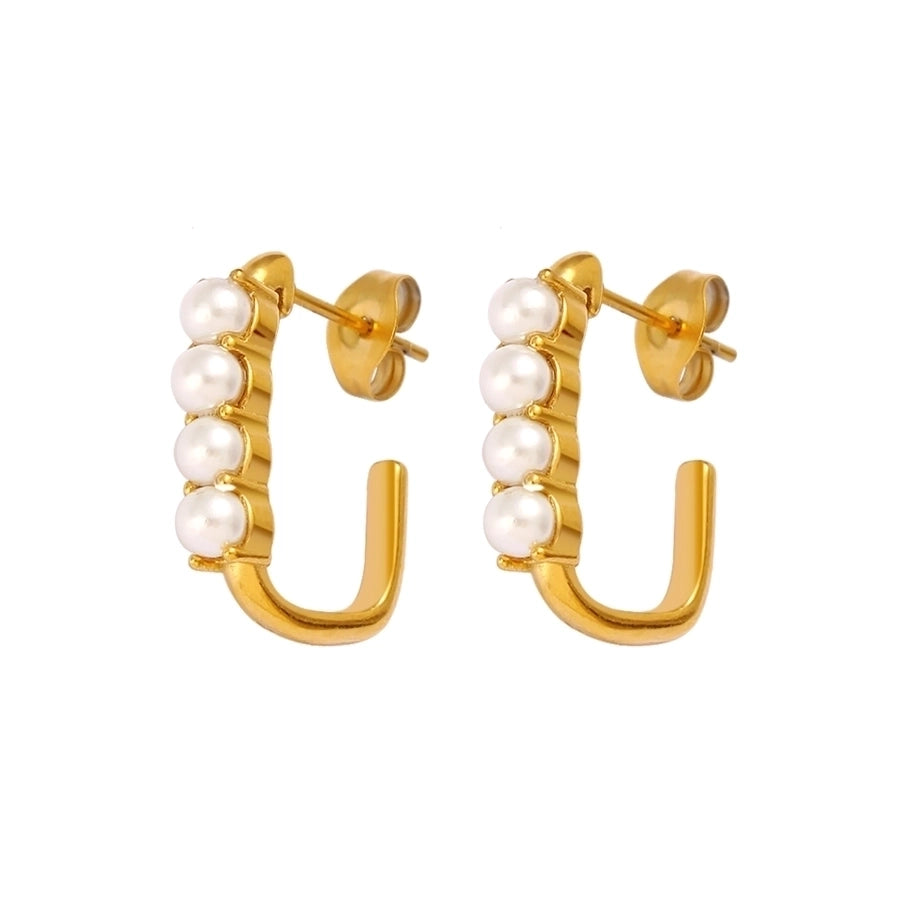 1 Pair Pearly Girlie Stainless Steel Glass Pearl 18K Gold Plated