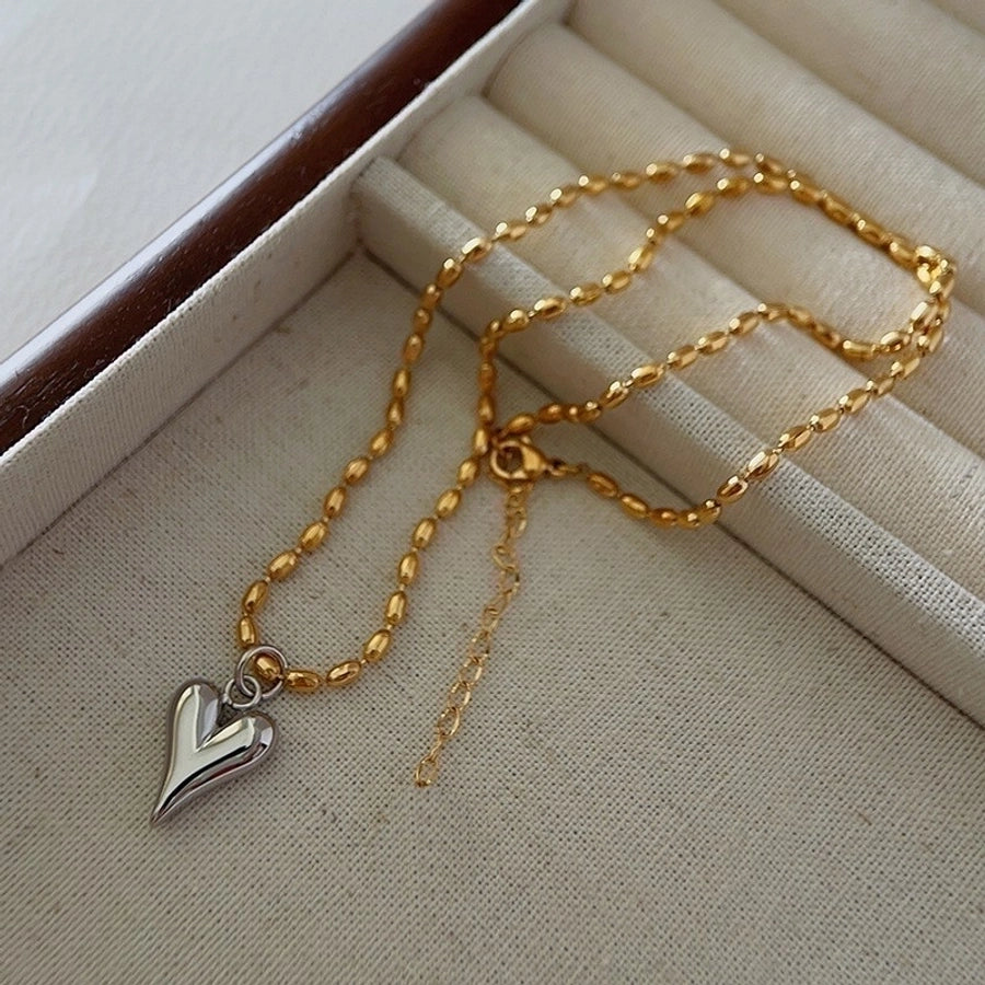 Hearts Of Love Beaded Necklace Stainless Steel 18K Gold Plated