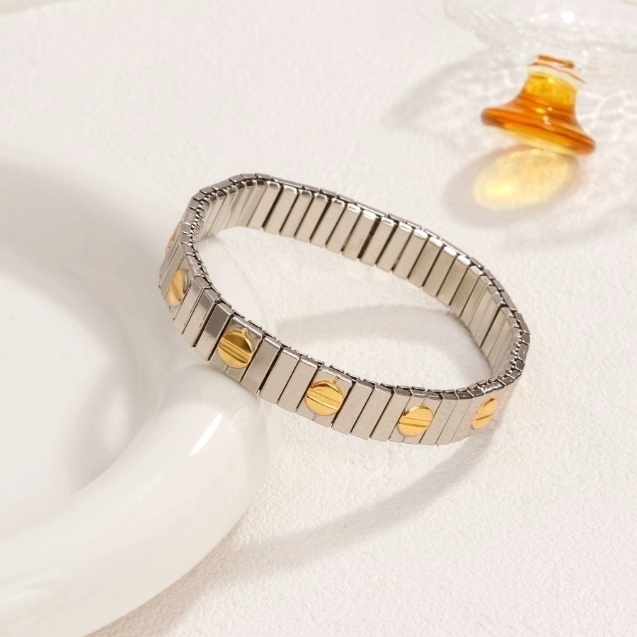 Stackable Stretch Bracelets Stainless Steel, 18K Gold Plated Zircon