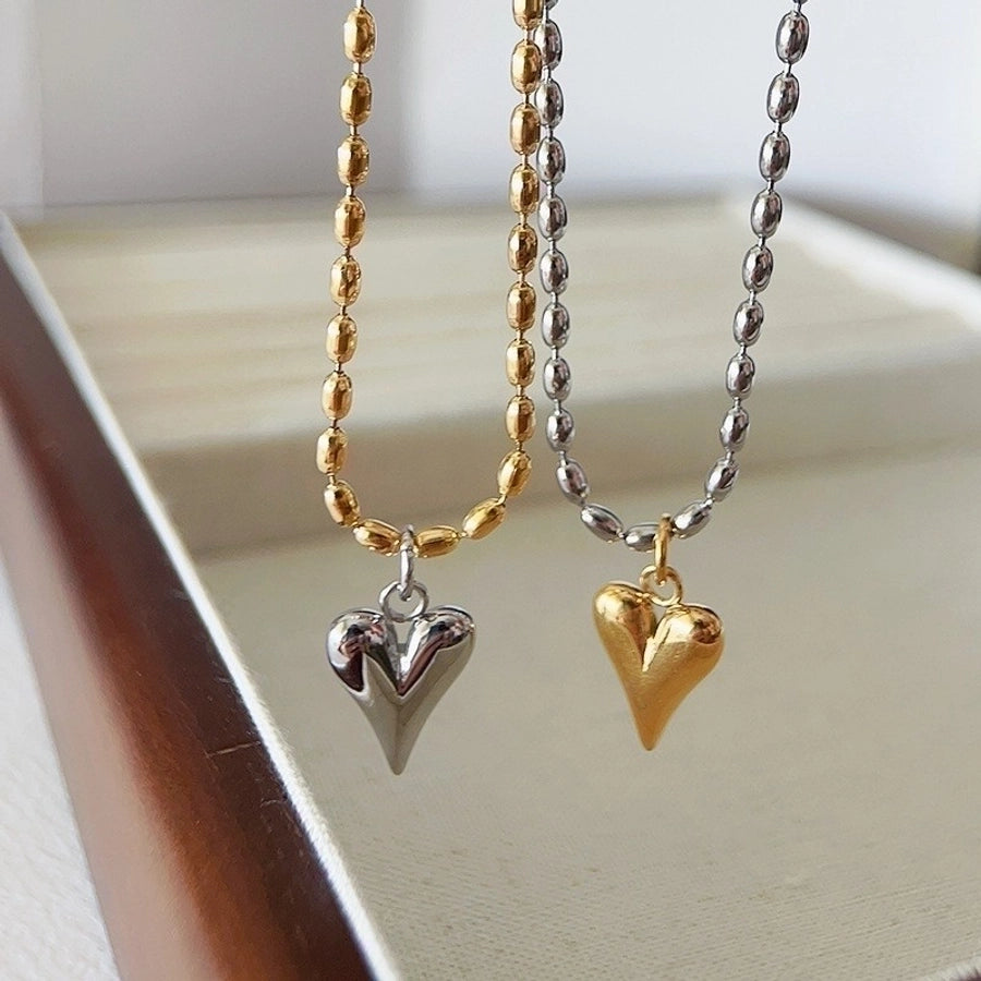 Hearts Of Love Beaded Necklace Stainless Steel 18K Gold Plated
