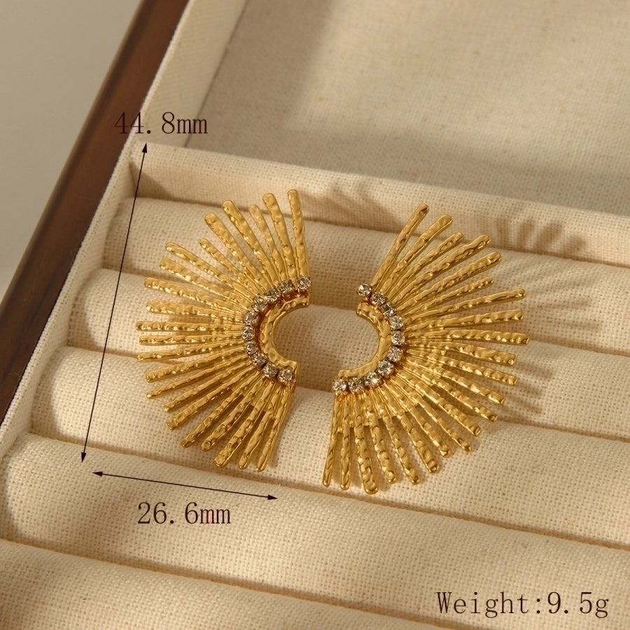 1 Pair Starburst Sparkle Stainless Steel Zircon 18K Gold Plated Earrings