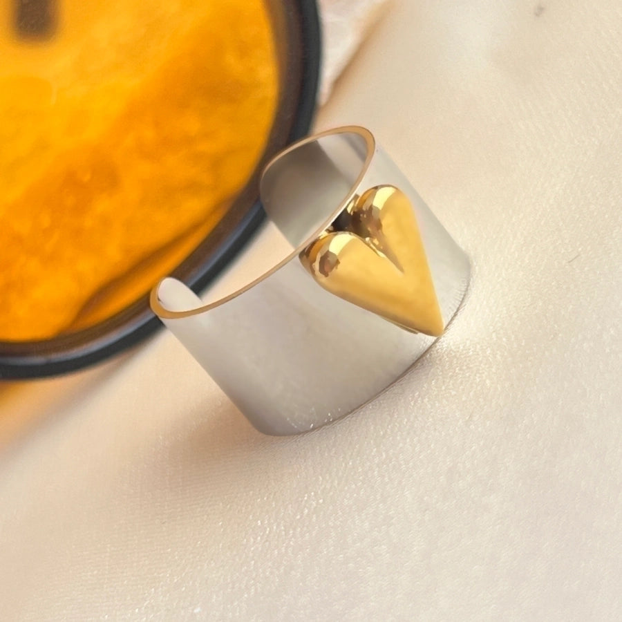 Two Tone Adjustable Heart Ring Stainless Steel 18K Gold Plated