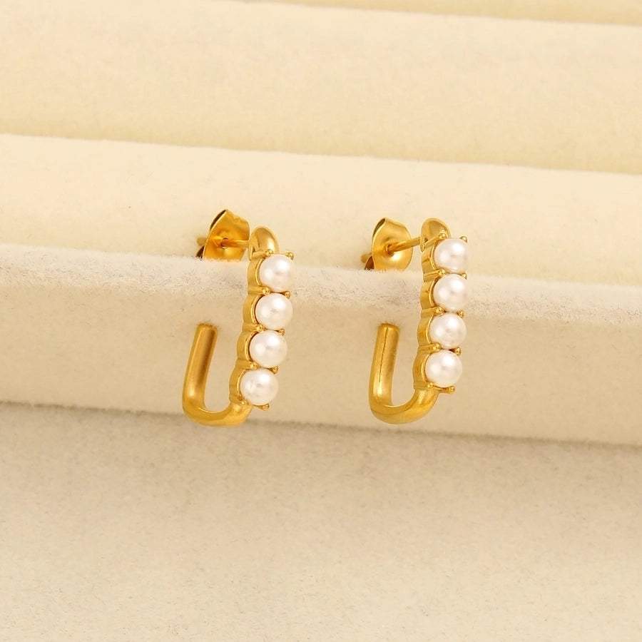 1 Pair Pearly Girlie Stainless Steel Glass Pearl 18K Gold Plated