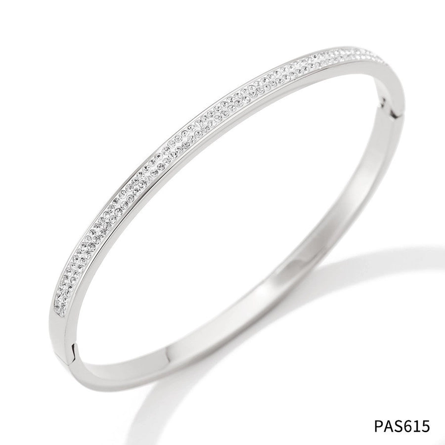 Simply Gorge Stainless Steel 16K Gold Plated White Gold-Plated Zircon Bangles
