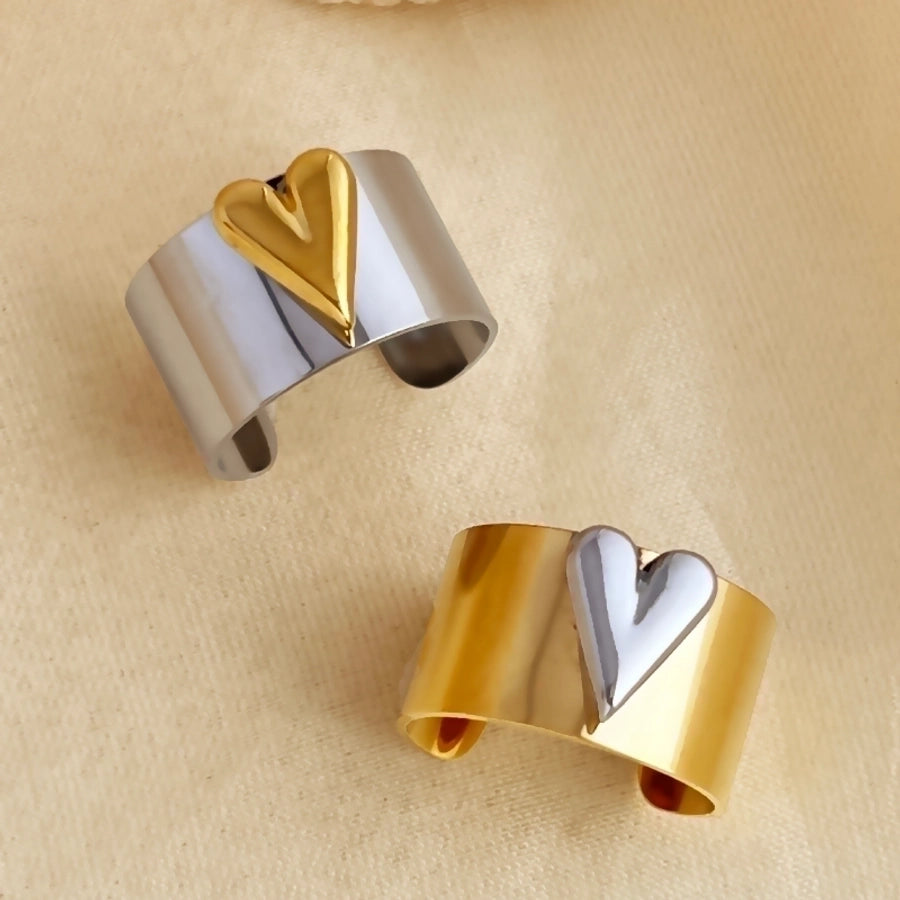 Two Tone Adjustable Heart Ring Stainless Steel 18K Gold Plated