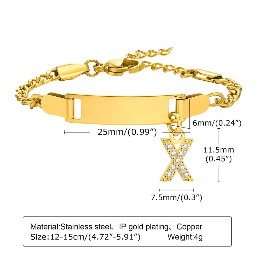 Initial Zircon Stainless Steel Bar Bracelet