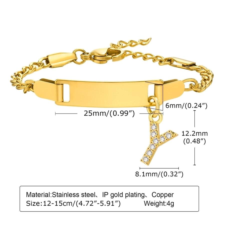 Initial Zircon Stainless Steel Bar Bracelet