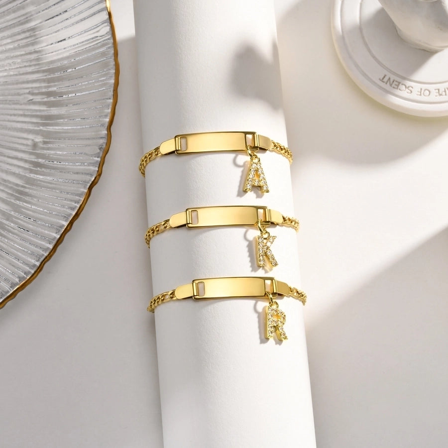 Initial Zircon Stainless Steel Bar Bracelet