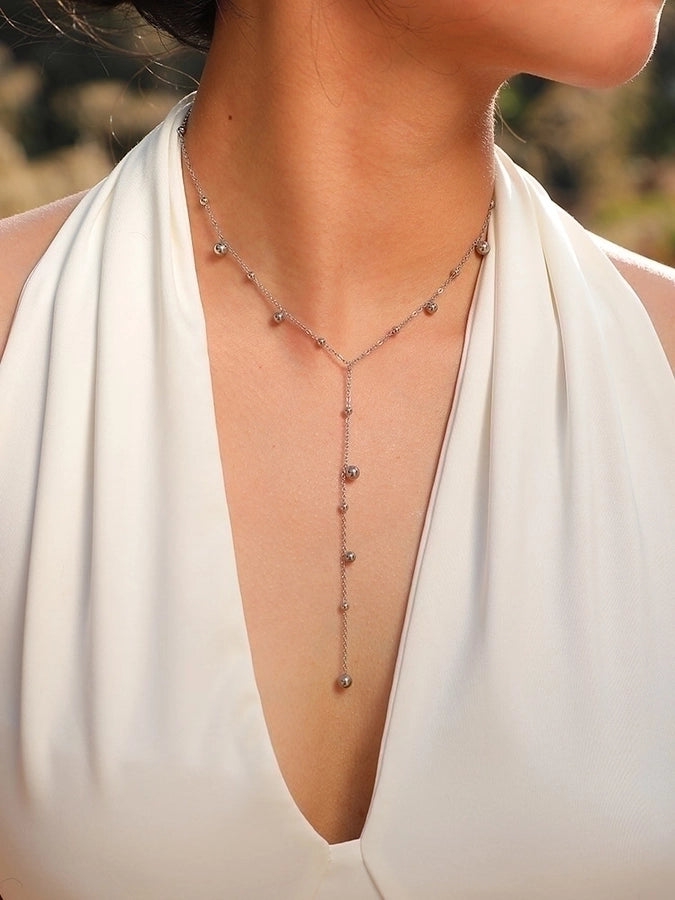 Stainless Steel Drop Ball Tassel Necklace