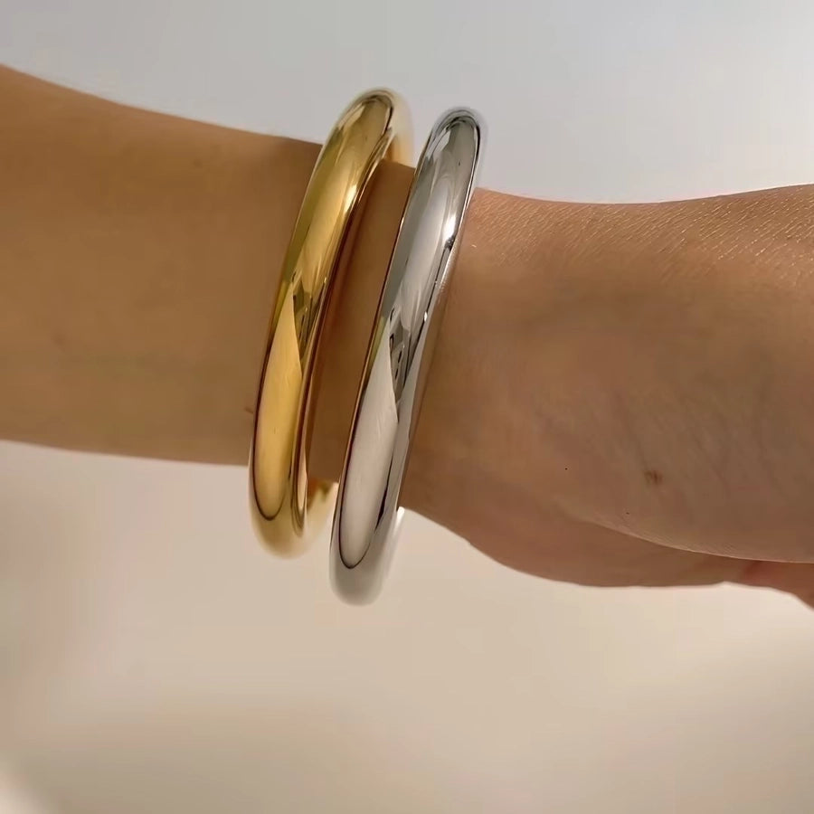 Bulky Lover Bangle Stainless Steel 16K Gold Plated, White Gold Plated