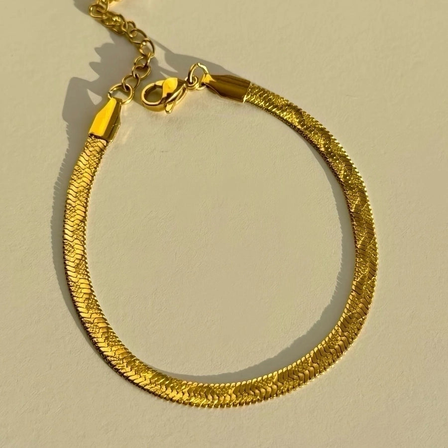 Classy Herringbone Style Stainless Steel 18K Gold Plated Bracelets
