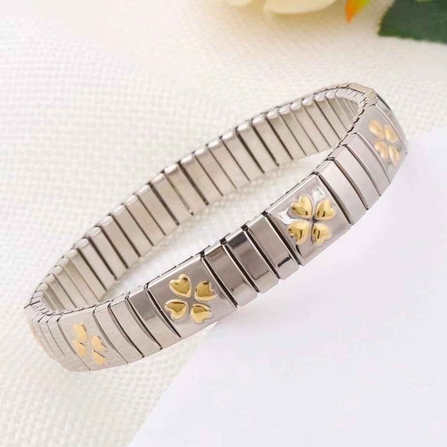 Stackable Stretch Bracelets Stainless Steel, 18K Gold Plated Zircon