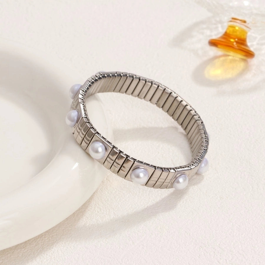 Stackable Stretch Bracelets Stainless Steel, 18K Gold Plated Zircon