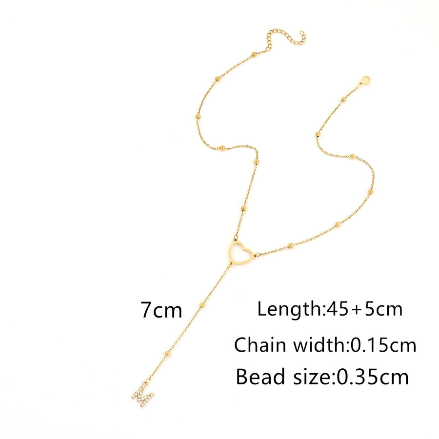 Heart Drop Initial Necklace Stainless Steel Zircon Pendant