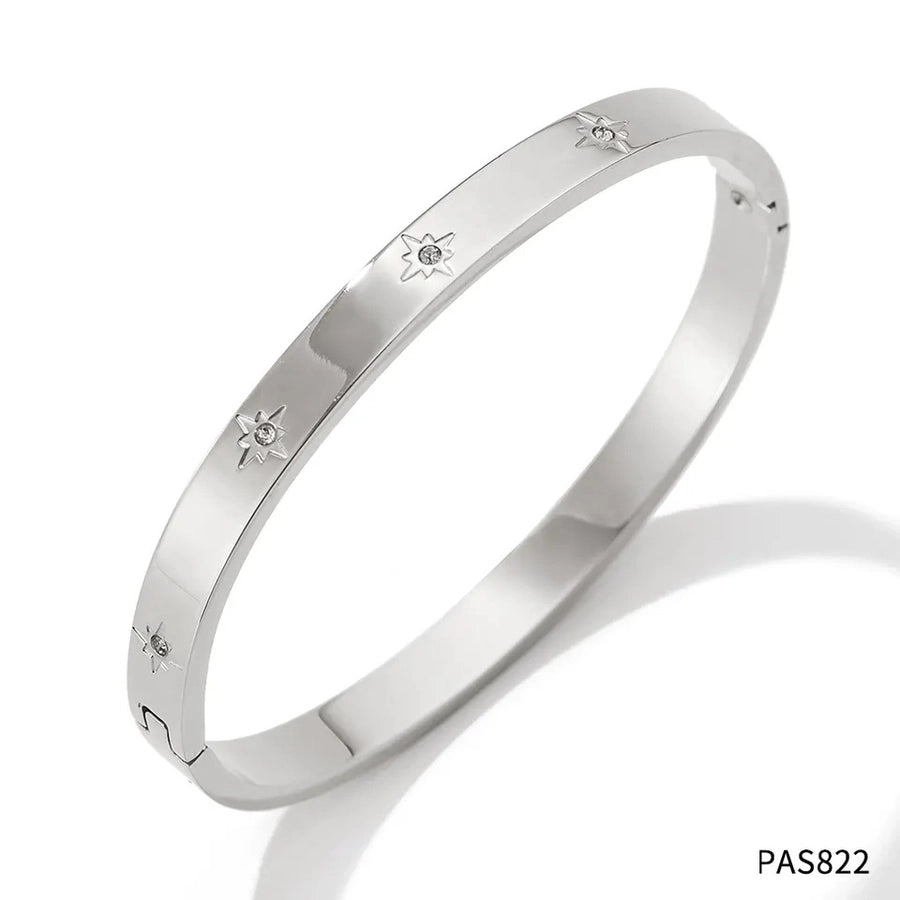 Simply Gorge Stainless Steel 16K Gold Plated White Gold-Plated Zircon Bangles